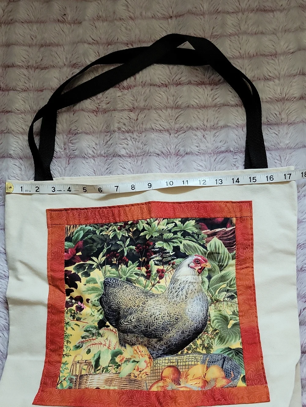 Handmade Quilted Chicken Canvas Tote Bag Farmhouse Country Market Bag Reusable